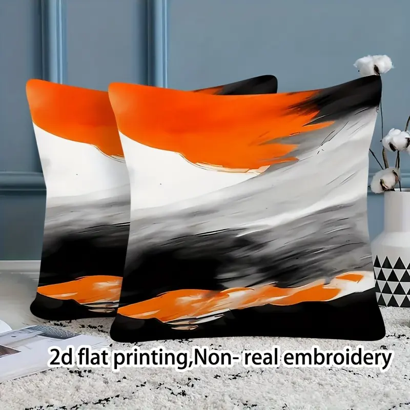 2pcs Modern Abstract Art Throw Pillow Covers - Two-Sided Design with Orange, Black & White, 4 Sizes Available, Zipper Closure, Machine Washable for Home & Office Decor, Christmas & Halloween Decoration, Decorative Pillows, Contemporary Style, Durable Fabr