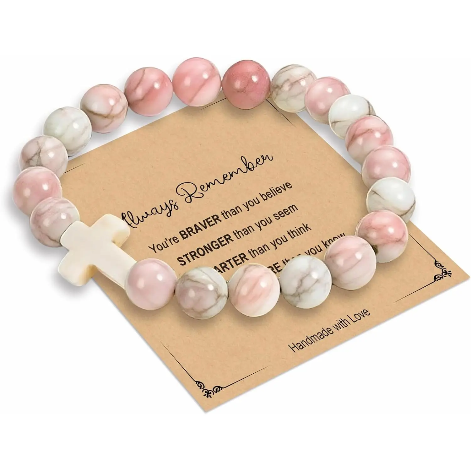 Modern Christian Bracelet for Women - Adjustable Size, Stretchable Band with Faith Symbols, Inspirational Christmas Gift, Stocking Stuffer for Godmothers, Synthetic Beads, One-Piece