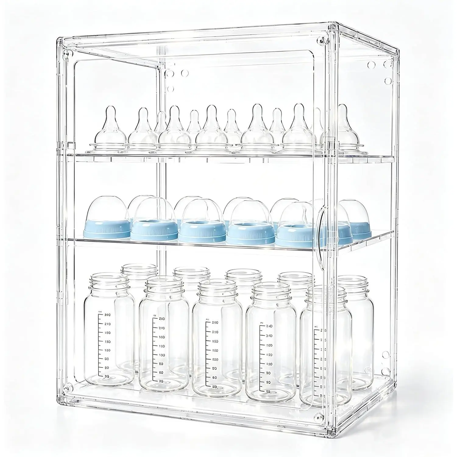 Baby Bottle Organizer，3-Tier Transparent Adjustable Baby Bottle Storage Cabinet, Multi-use Organizer for Countertop, Kitchen, Vanity, Bathroom, Ideal Gift for New Mothers