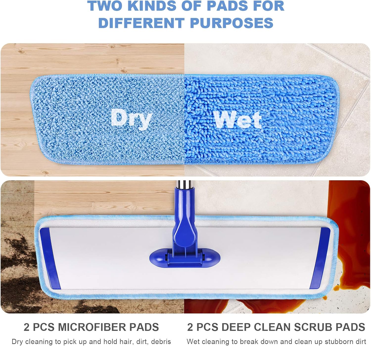 18" Professional Microfiber Mop Floor Cleaning System, Flat Mop with Stainless Steel Handle, 4 Washable Mop Pads, Wet and Dust Mopping for Hardwood, Vinyl, Laminate, Tile Cleaning 18" Professional Microfiber Mop Floor Cleaning System, Flat Mop with Stainless Steel Handle, 4 Washable Mop Pads, Wet and Dust Mopping for Hardwood, Vinyl, Laminate, Tile Cleaning