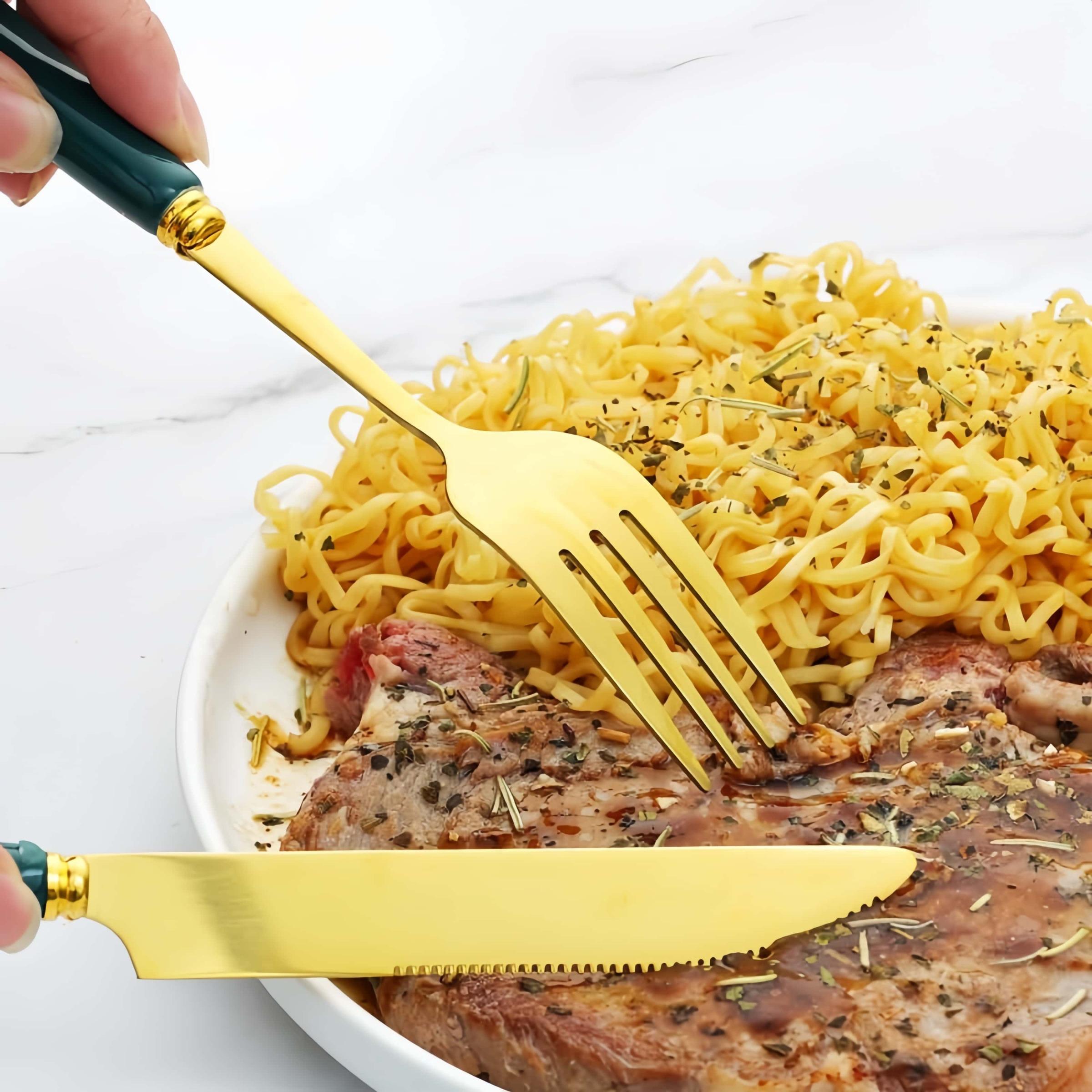 Modern Stainless Steel Cutlery Set with Holder, 24pcs/set Including Knives, Forks, and Spoons, Tableware Set for Home Kitchen Dining Room, Utensils