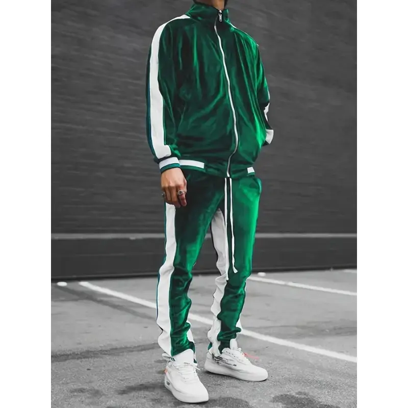 Men's 2-Piece Velour Tracksuit Set - Full Zip Jacket, Athletic Workout Pants - Casual Jogging Sweatsuit