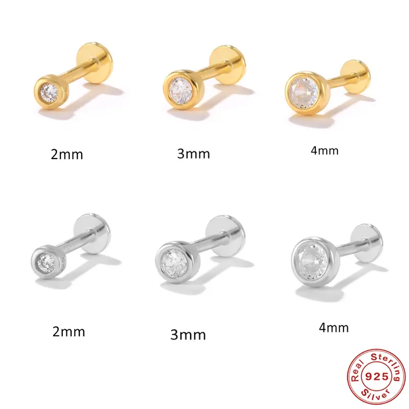 S925 Sterling Silver Simple Classic Round Single Diamond Stud Earrings Fashion Accessories Jewelry for Woman