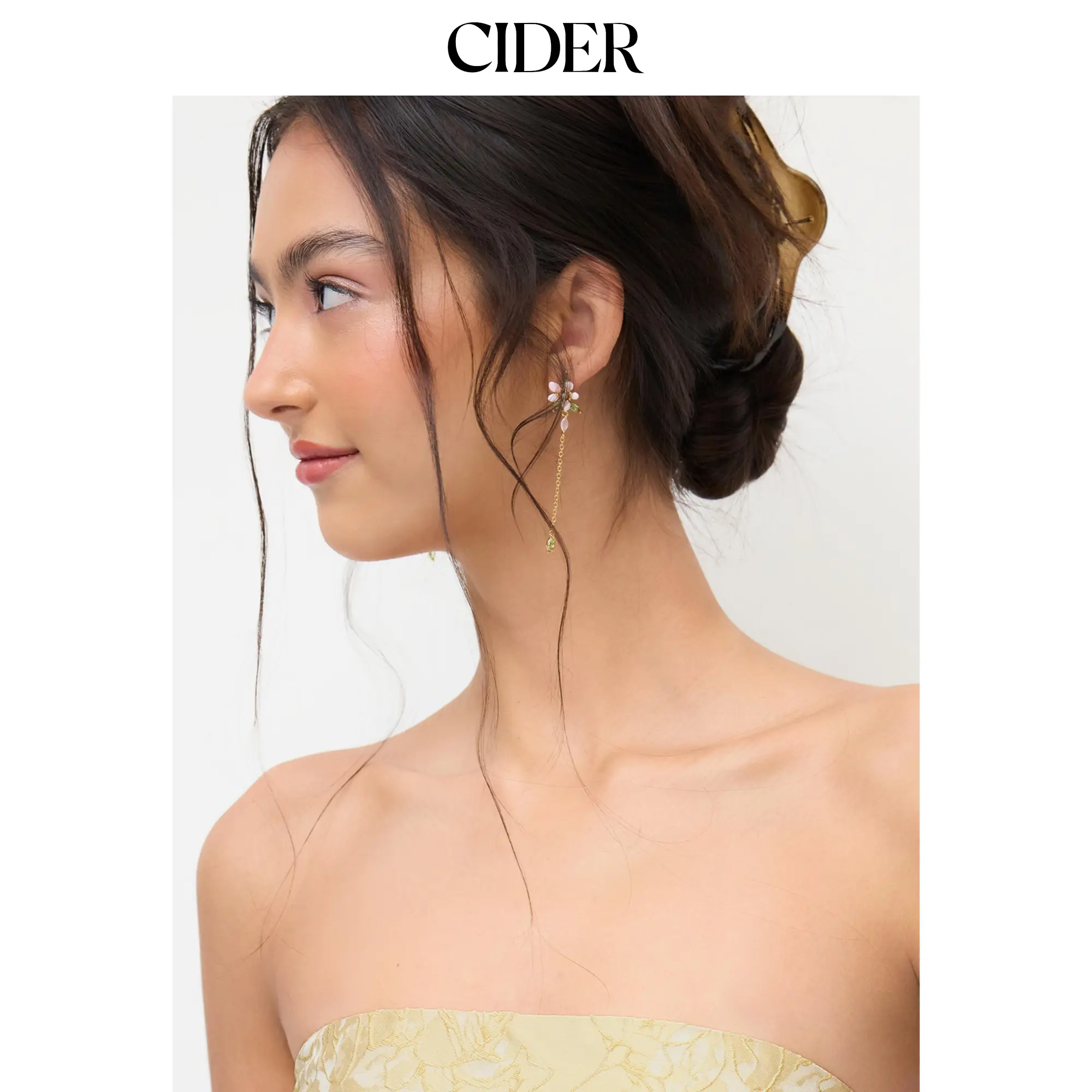 Cider ZIRCON FLORAL & HEART CHAIN DROP EARRINGS