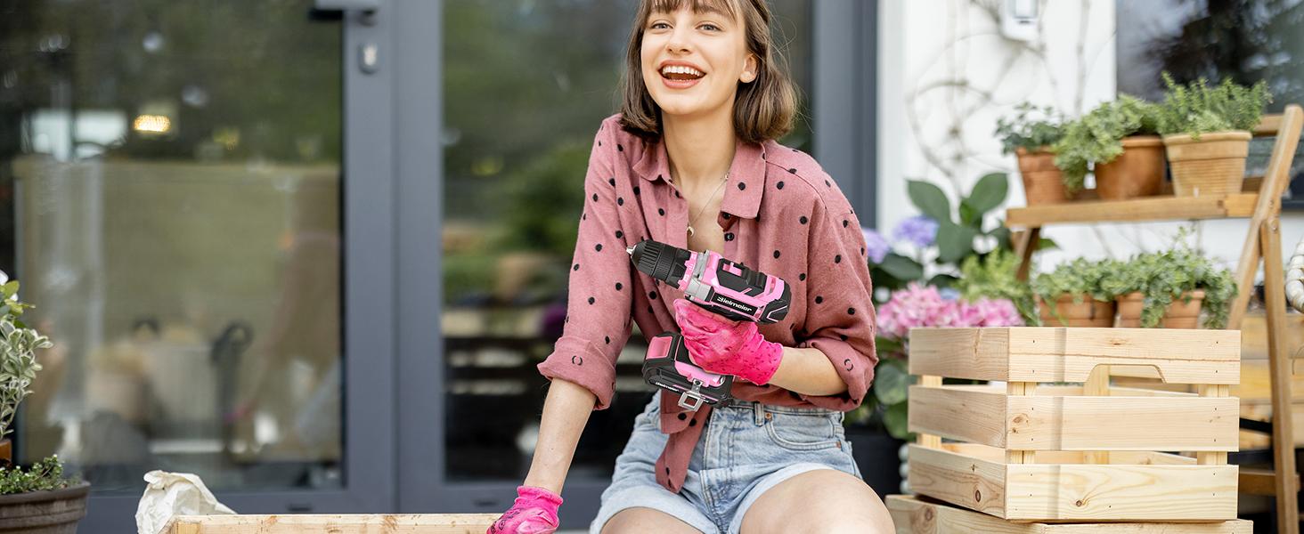 Bielmeier 20V 236Pcs Cordless Pink Drill Set - Essential Women's Pink Tool Set, Lady's Basic Home Tool Kit with Pink Tool Bag - All in One Pink Tool Kit Ideal for DIY, Home Improvement