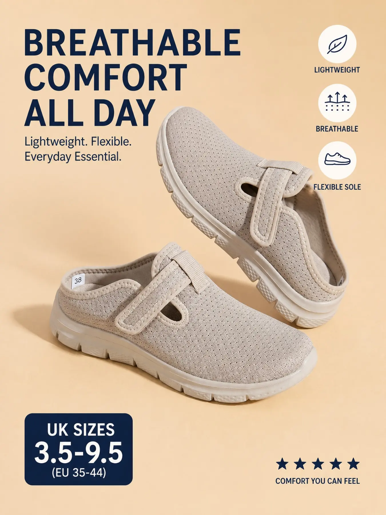 Unisex Breathable Flyknit Slip-On Shoes, Soft Sole Anti-Slip Shock Absorption, Magic Tape Hollow Out No Heel, Casual Spring & Fall Footwear