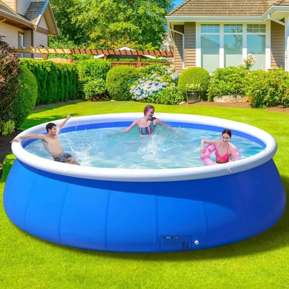 Inflatable Swimming Pool (244x63cm) - Butterfly Design Above Ground Model with Inflatable Coil Mesh Wall, Large Easy Setup Portable Outdoor Option for Family Use in Backyard Garden Lawn