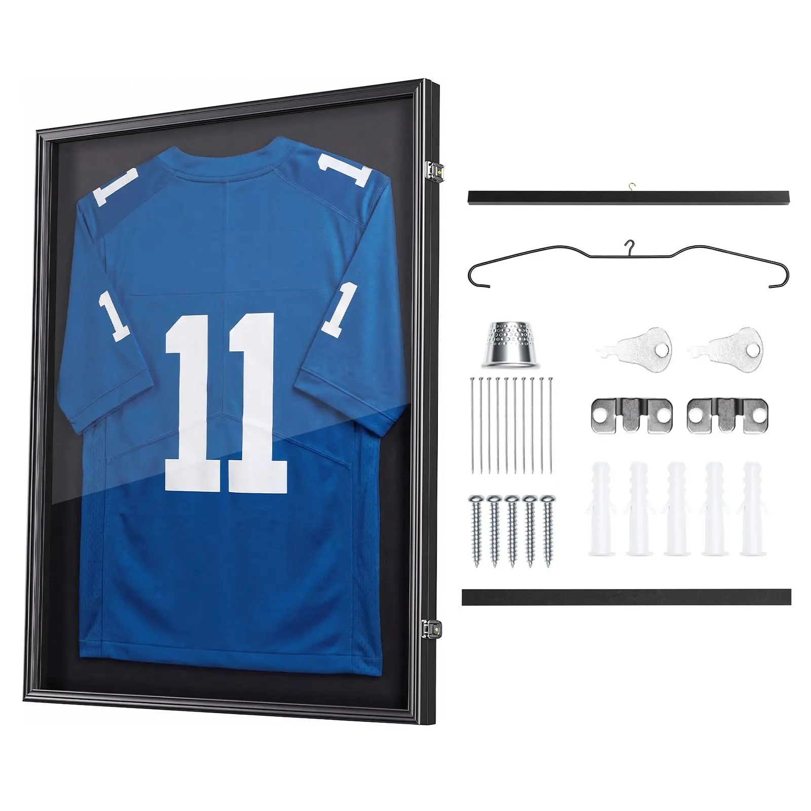 【toolupgrade】VEVOR Lockable Wooden Jersey Shadow Box Display Case, 35.4x27.6x1.5 in, 98% UV Protection PC Panel, Hanger for Decor, Photo, Baseball Jerseys