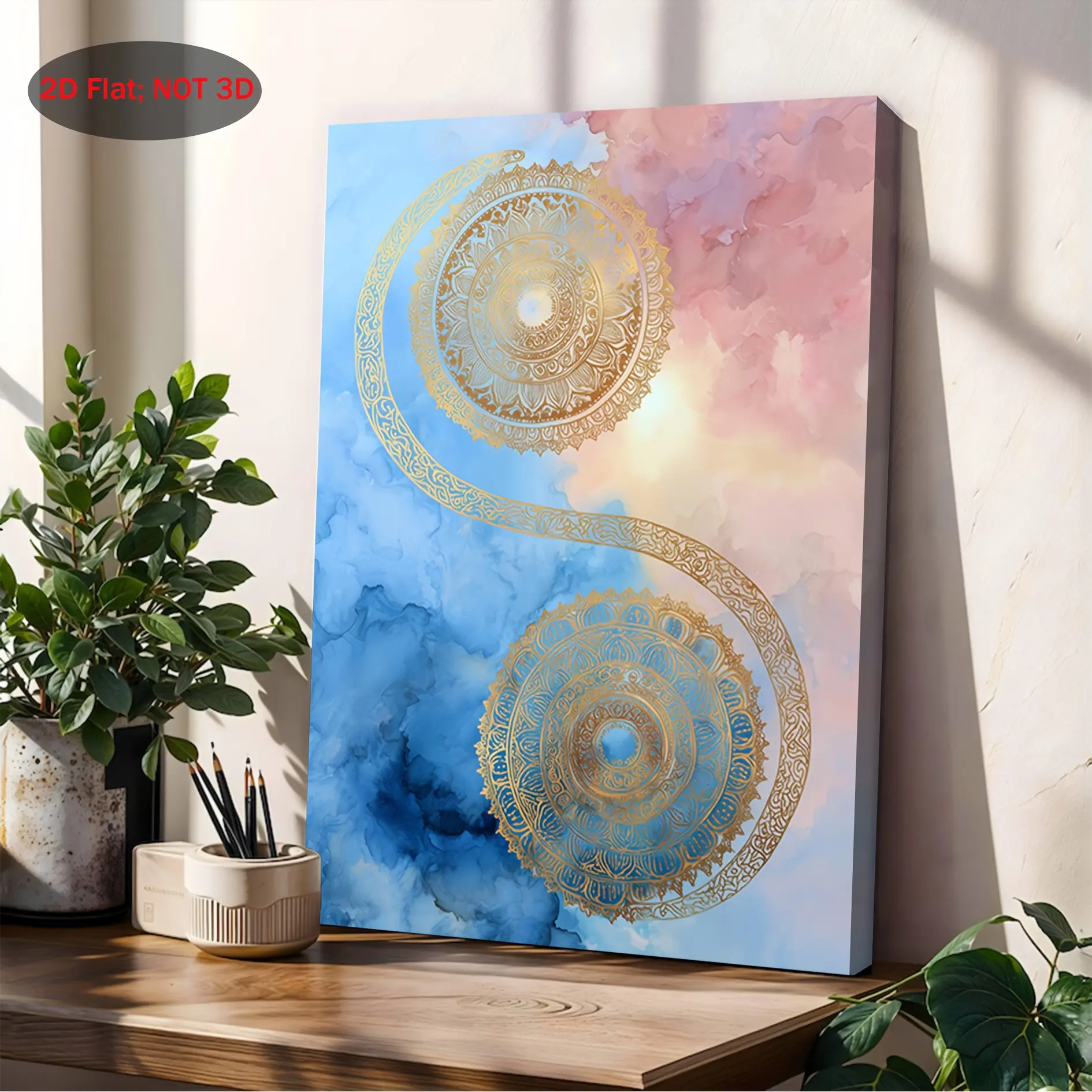Two-dimensional flat painting, single-frame framed, double-spiral sacred geometry Celtic infinity symbol decorative art, spiritual energy flow artwork, meditation and healing space decoration, excellent gift for holidays, a warm home gift choice, suitable