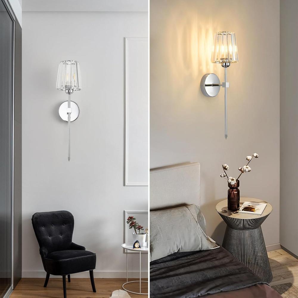 Crystal Wall Lamp, 2P Wireless USB Charging Wall Lamp, Touch and Remote Control, RGB Dimmable Adjustable Lights For Various Scenarios, For Bedroom, Living Room, Restaurant, Study, Hotel, Indoor Decorative Atmospheric Lighting Fixture