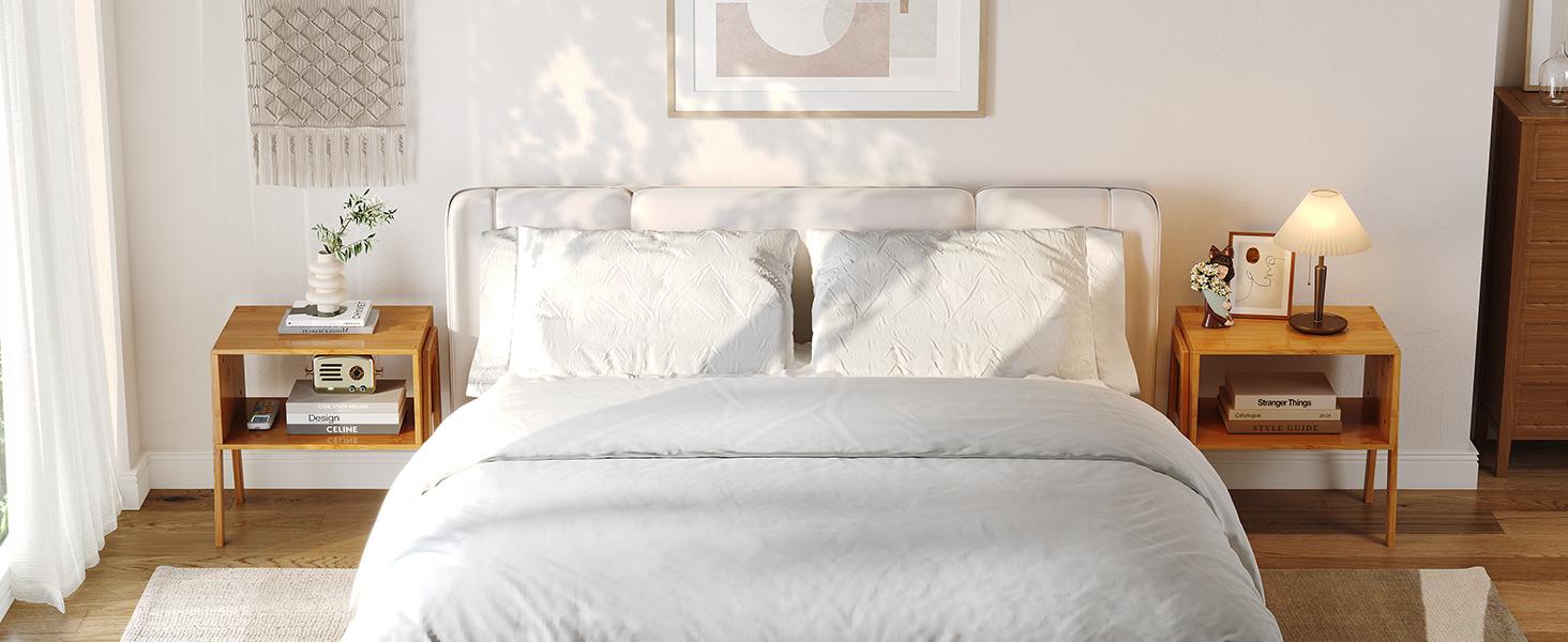 Bamboo Stackable End Tables, Wood Living Room Nightstand, Bedside Tables for Bedroom Storage, 2PCS