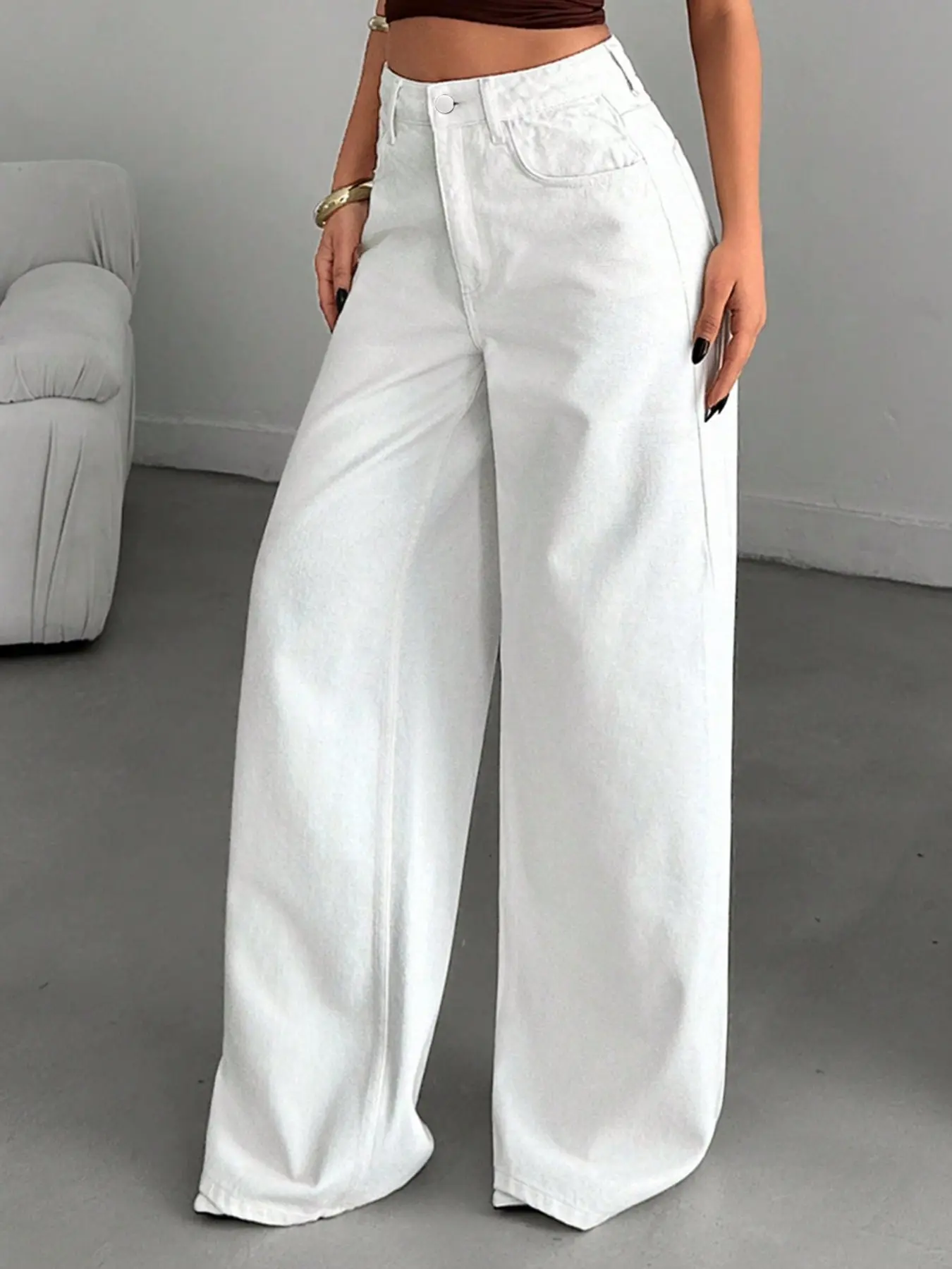 White High Waist Wide Leg Jeans Fall Halloween Back To School Birthday Mexican
