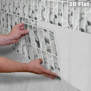 10PCS GST Glossy Grey White Gold Marble Brick Tile Stickers, Self-Adhesive PE Foam, Waterproof Oilproof, Shock & Abrasion Resistant, for Bedroom Kitchen Bathroom Office Smooth Surfaces Home Decor