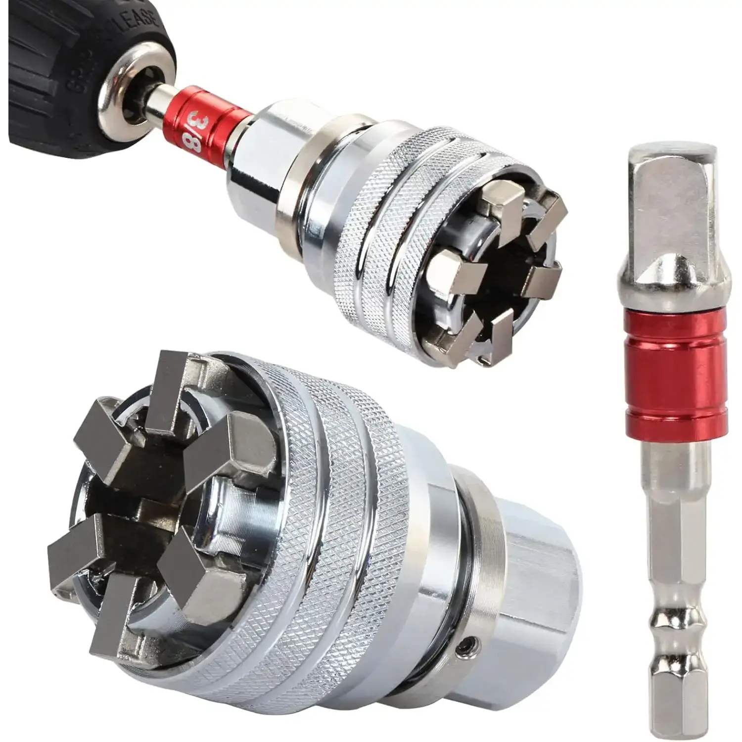 Multi-Function Universal Adjustable Socket Wrench Plate Handle Tool Manual Maintenance Magic Wrench Sleeve Repairing 10-19mm 3/8" Drive Ratchet Torque Wrench 1/4" Hex Shank Impact Power Hand Tools Electric Drill Adapter Attachment Connecting Rod