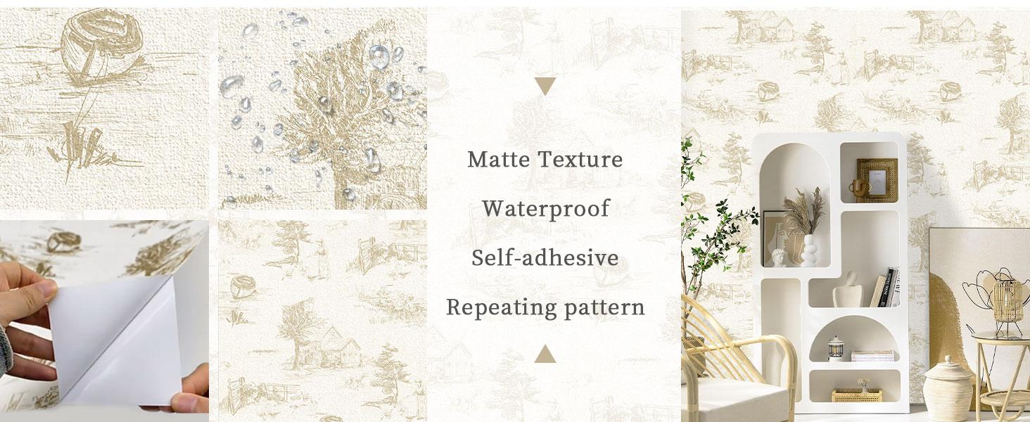 Monochrome Wallpaper Chinoiserie Style Wall Toile de Jouy Landscape Dresser Decal Self Removabal Sticker Peel and Stick Furniture Stickers Vintage Bedroom Livingroom Decoration