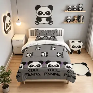 Cartoon Panda Print Duvet Cover Set, 1 Duvet Cover With 1/2 Pillowcase (Excluding Duvet Core And Pillow Core), Suitable For Teenagers And Adults In Bedrooms, Dormitories, And Guest Rooms, Suitable As a Gift And Decoration