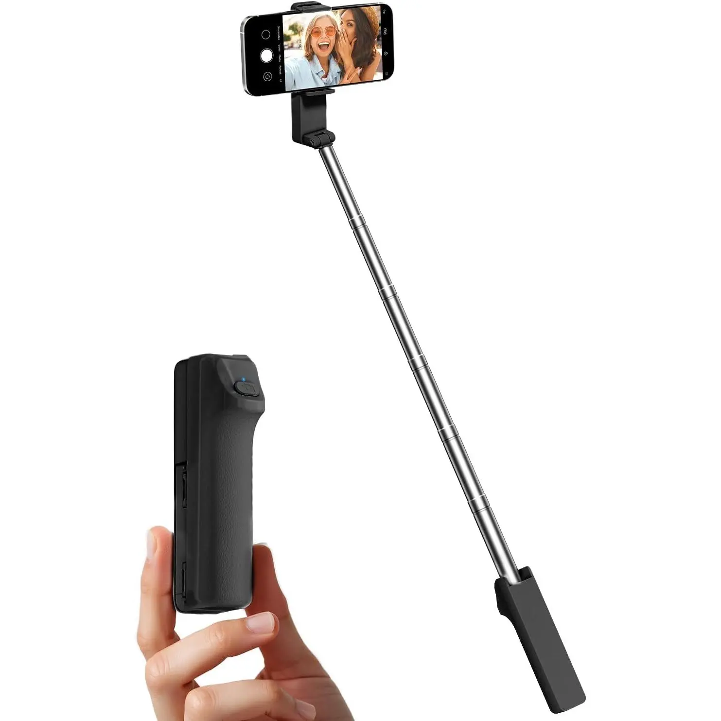 Portable Selfie Stick, Lightweight Extendable Stainless Steel Tube,-in- Compact Selfie Stick with  Remote Compatible with 4-7" /Android Phones for Vlog/Travel/Filming,Black
