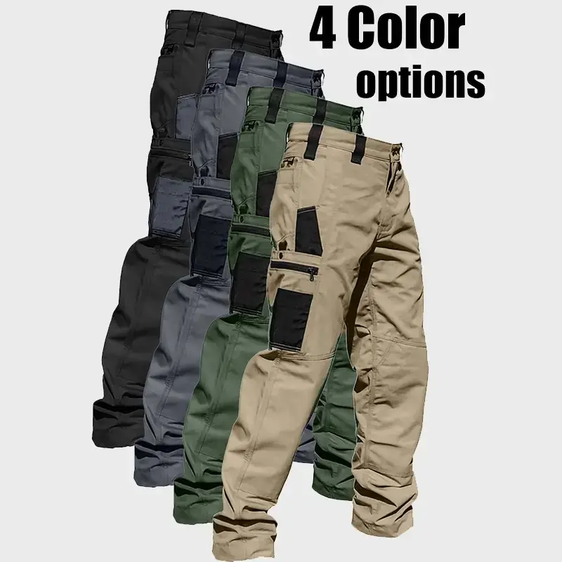 Men’s 4-pack tactical cargo pants, durable multi-pocket workwear trousers suitable for outdoor construction, hiking, and trekking — belt not included, regular fit, adjustable waistband, ideal for spring and autumn, hiking gear sport