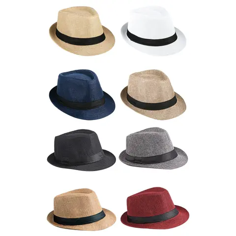 Classic Linen Casual Short Brim Fedora Panama Cap for Men-Women - Breathable Outdoor Hat with UV Protection, UV-Blocking Brim Eases Sun Glare, Fashionable Beach Party Accessory