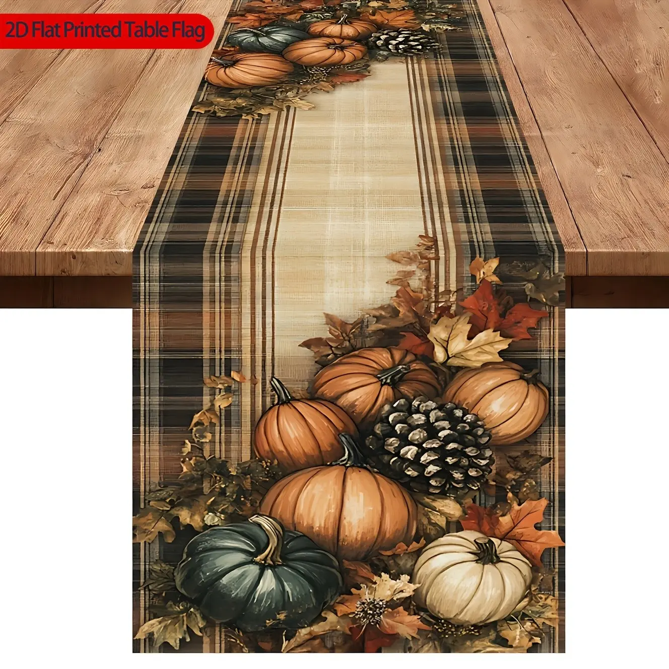Pumpkin Plaid Table Runner, Thanksgiving Fall Tablecloth, Natural Style Dining Table, American Country Tea Table, Durable Festival Decor
