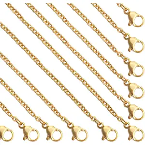 24 Pcs 18" 2mm Gold Stainless Steel Necklace Link Cable Chain Lobster Clasp Bulk for DIY Jewelry Making Supplies Accessories