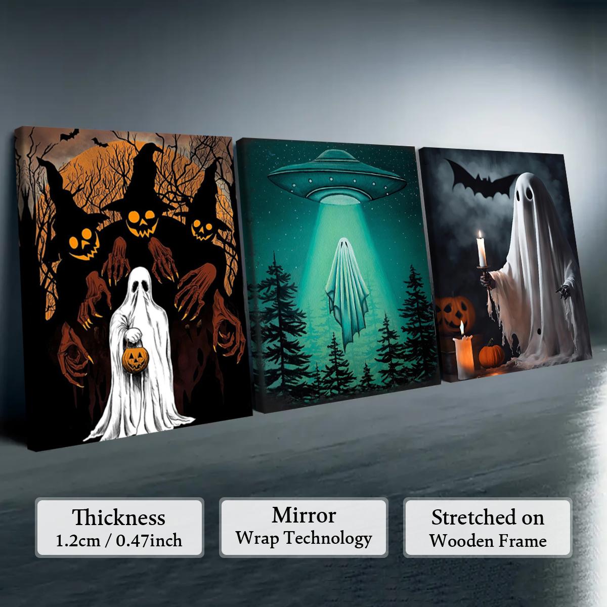 Skull Pattern Canvas Painting, 3 Counts/set Creative Wall Art Poster, Wooden Wall Art, Wall Art Decor for Home Living Room Bedroom Office