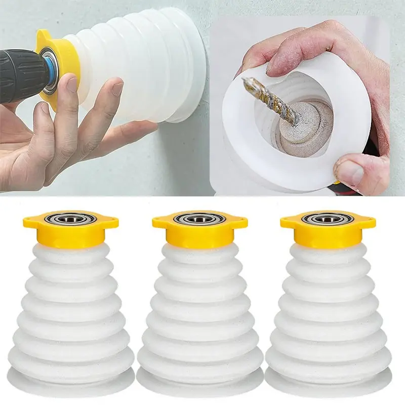 Universal Electric Drill Dust Cover (3-Pack), Shatterproof Bearing Dust Catching Cup for Concrete Wood Plasterboard, No-Mess Eye Protection Attachment for Electrician DIYer