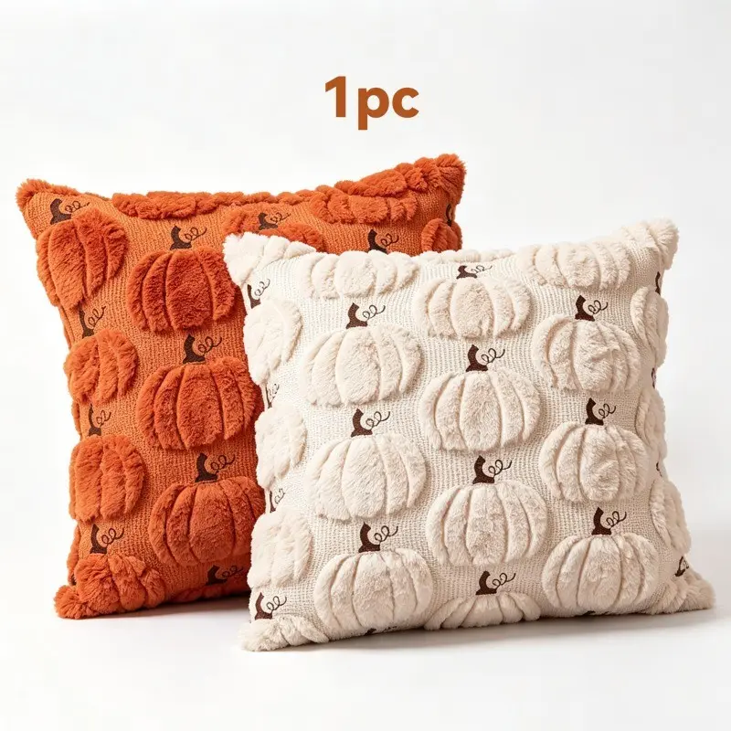 1 Count Halloween Pumpkin Pillow Cover, Unfilled Soft Chenille Knit Cushion Case, Couch Cushion Covers, Cozy Cute Farmhouse Autumn Aesthetic Tufted 3D-Raised Pumpkin Pattern, Home Decor for Couch Sofa, Ideal Gift, Available in Orange and Cream