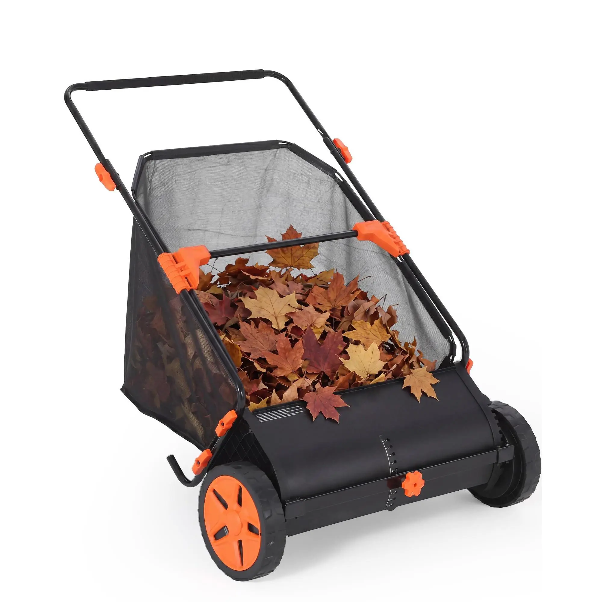 26 Inch Push Lawn Sweeper with 7 cu ft Collection Bag Heavy Duty Steel Frame 10 Inch Rubber Wheels 4 Spinning Brushes Height Adjustable Leaf Grass Sweeper