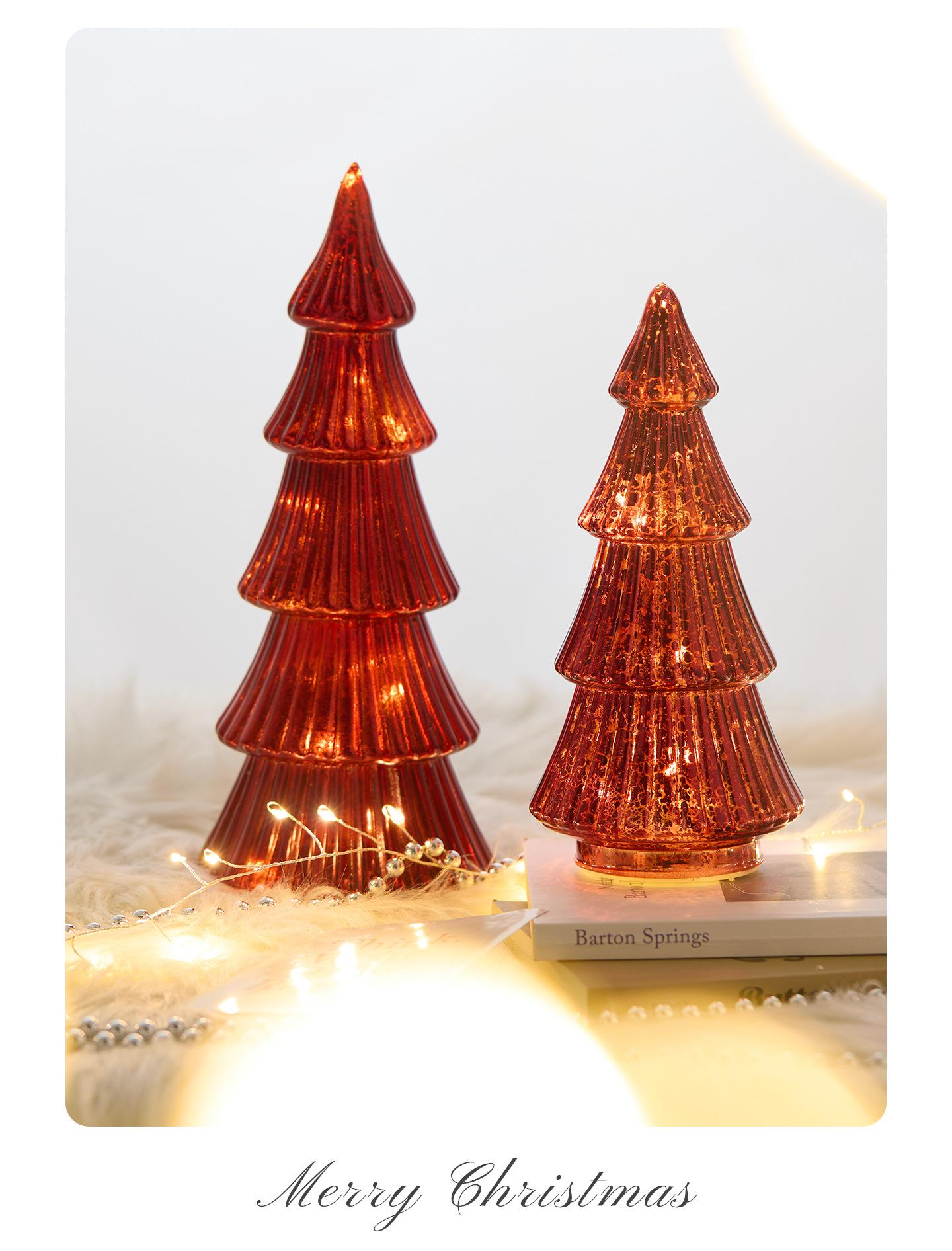 [4 pack] New Holiday Decorations, Glass Christmas Tree, Champagne-Colored Ornaments, Tabletop Scene Setting Props