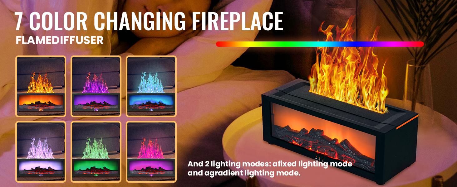 Fireplace Humidifier Diffuser Flame Effect & Remote Control for Essential Oils Aromatherapy Air Humidifier for Home Bedroom Office Yoga