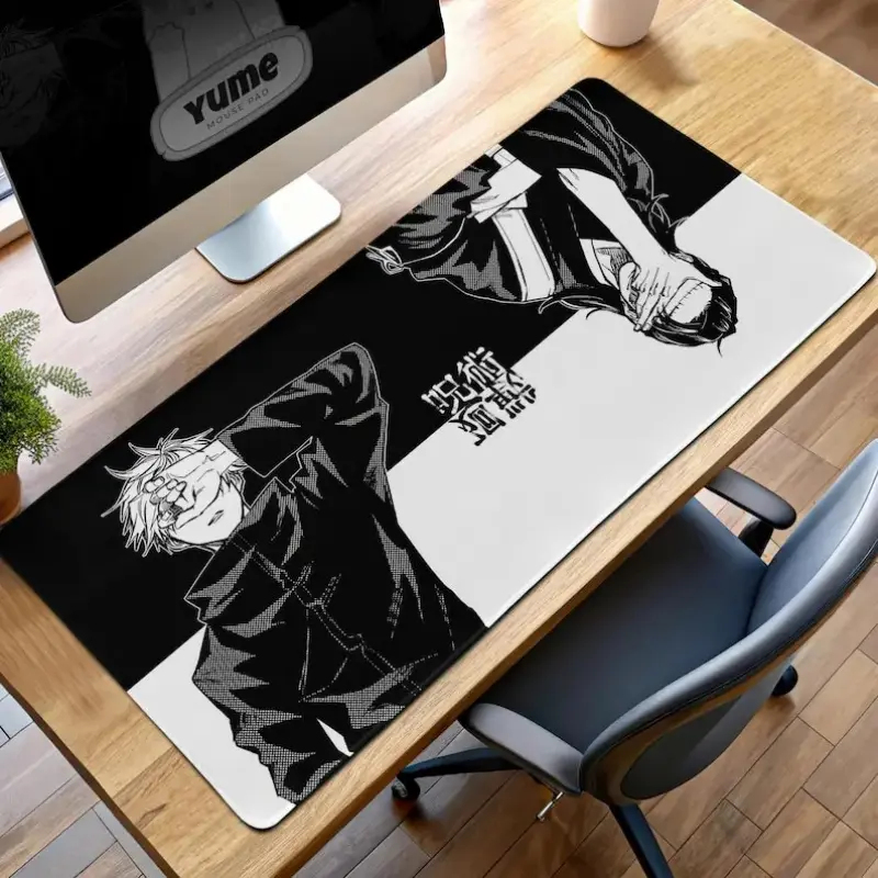 Jujutsu Kaisen Gojo & Geto Gaming Mouse Pad, Black and White Anime Desk Mat, Sorcerer Battle Pad, Stylish Manga Gift, Gojo Satoru Desk Mat, Desk Accessory, Desk Decor