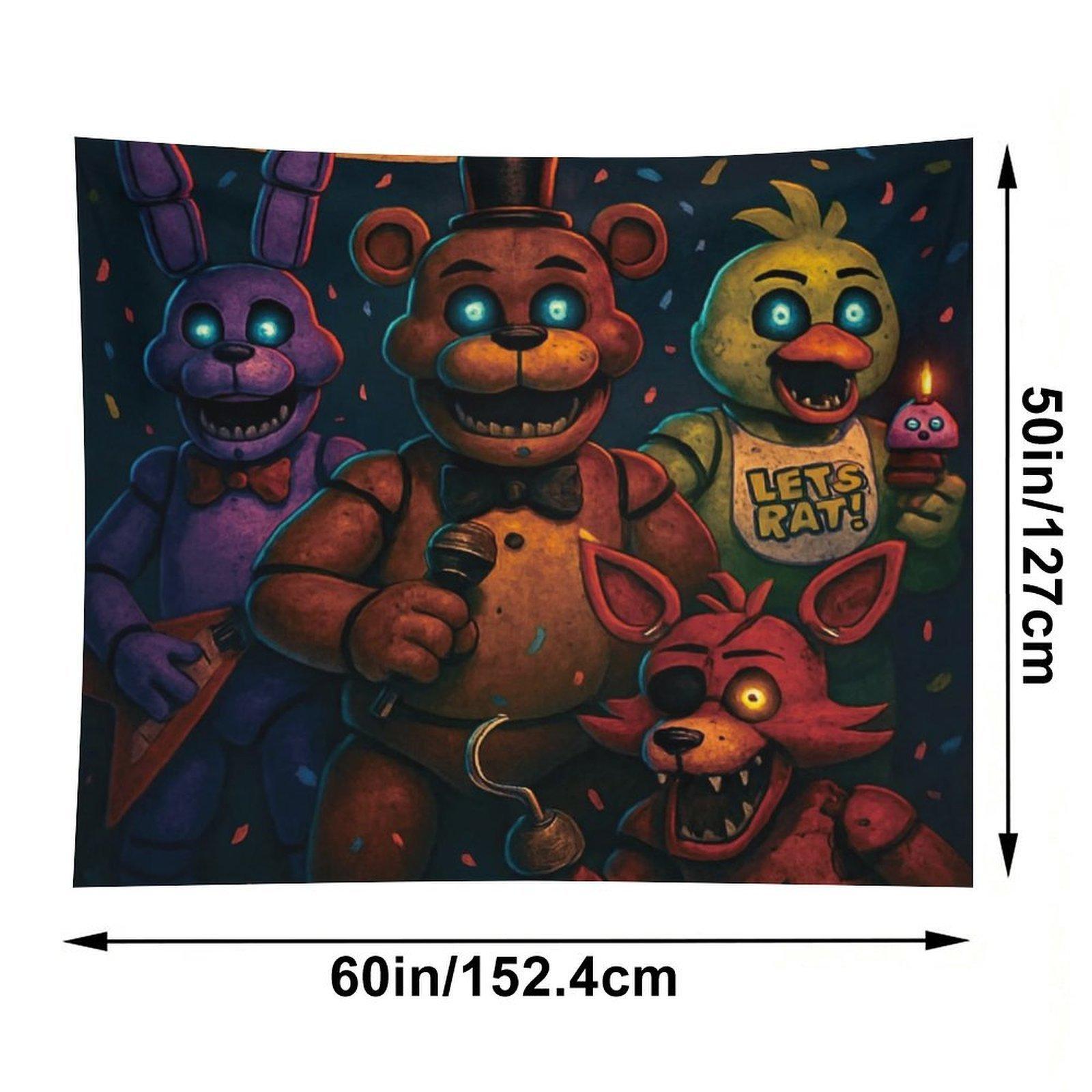 Five Nights at Freddy's (FNAF) Tapestry, Freddy Fazbear and Bonnie Theme Decorative Wall Hanging, Bedroom Dormitory Horror Game Merchandise Wall Tapestry