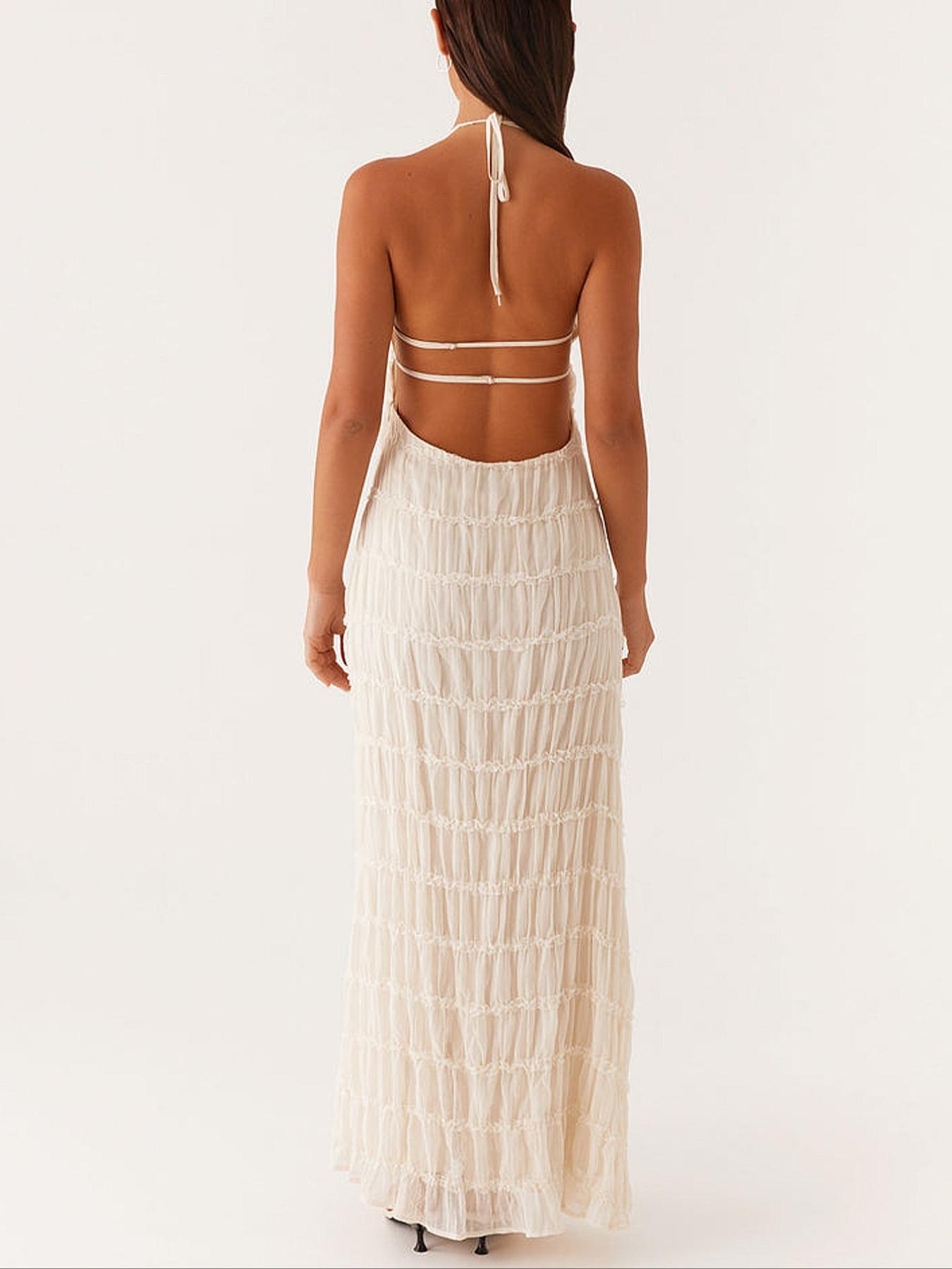 Women's Elegant Backless Halter Sleeveless Maxi Dress Fit, Stylish Womenswear Beach Vacation Dress for Summer, Romantic Casual Evening Wear