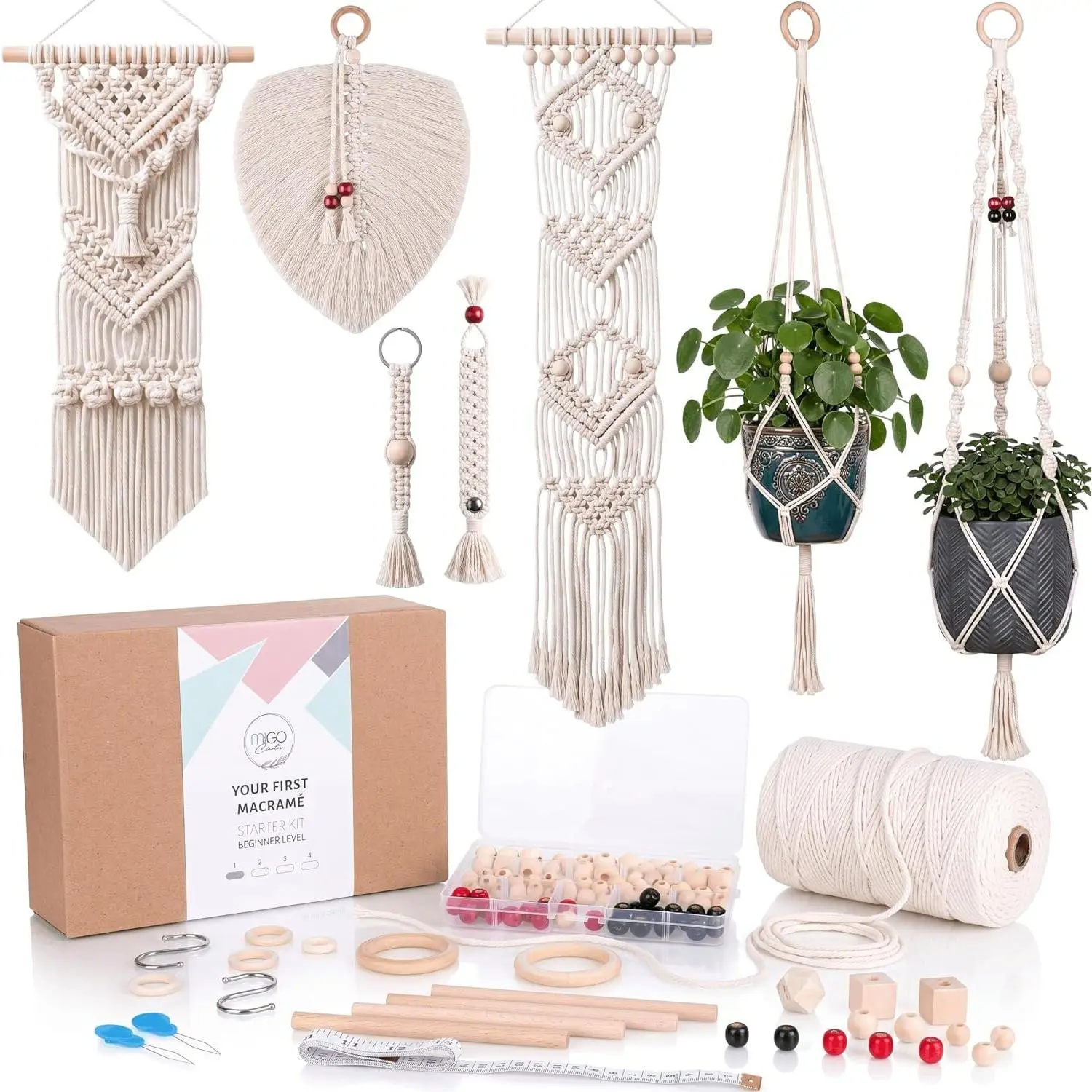 Macrame Kits for Adults Beginners with 126 Macrame Supplies and 7 Projects E-Book: DIY Macrame Kit with 165 Yards Macrame Cord and Craft Supplies & Materials to Start Macrame!