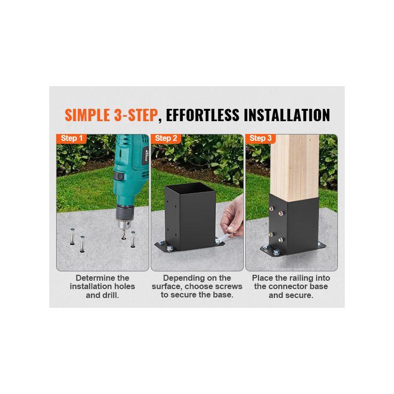 VEVOR 4x4 Post Base 4 Pcs, Inner Size 3.6x3.6 Post Base Brackets, Heavy Duty Powder-Coated Post Anchor Matte Black Wood Post Brackets for Pavilion Deck Railing Support Deck Base Plate