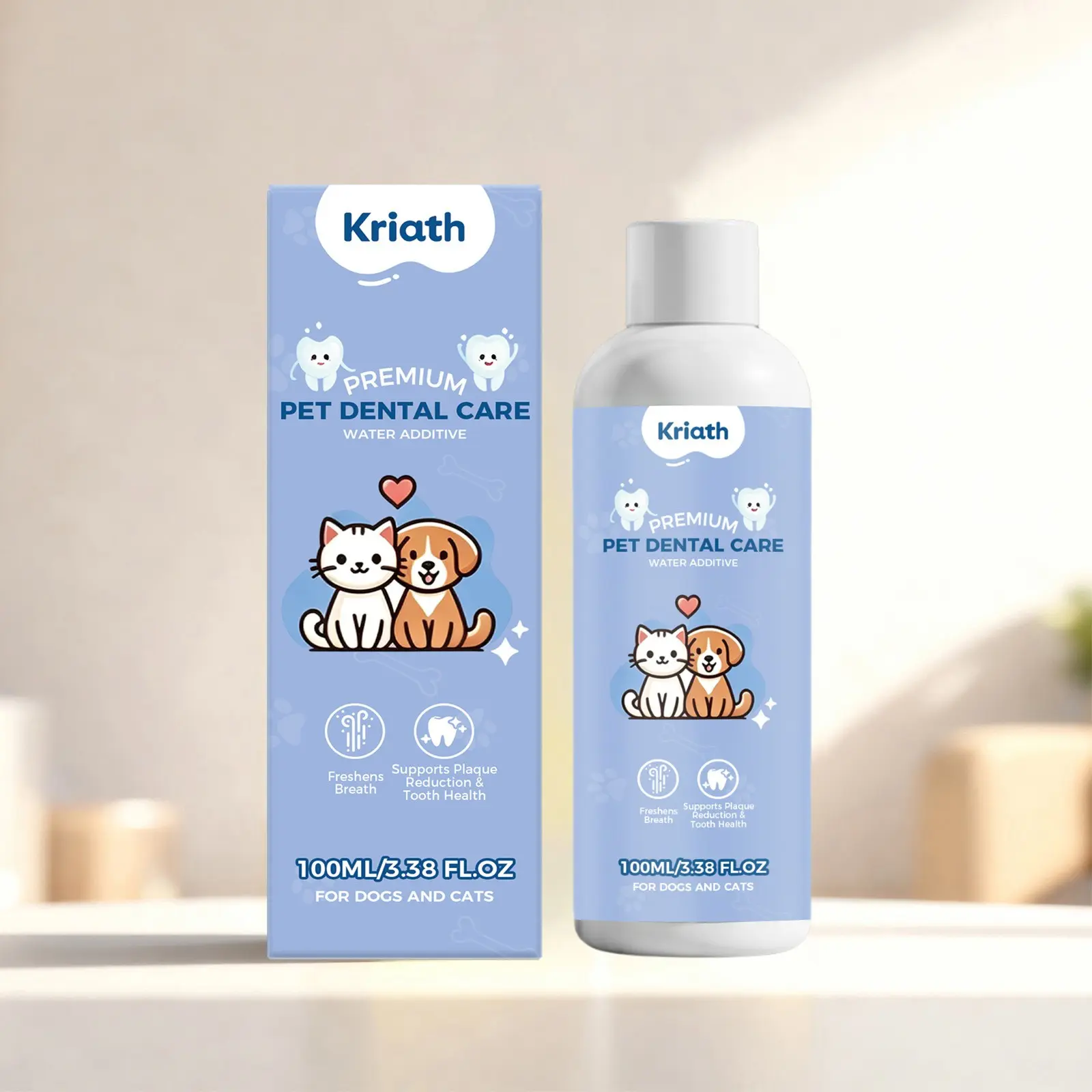 Kriath Pet Drinkable Mouthwash, Daily Teeth Cleaning, Fresh Breath, Oral Care for Pets, Safe and Effective, Easy to Use