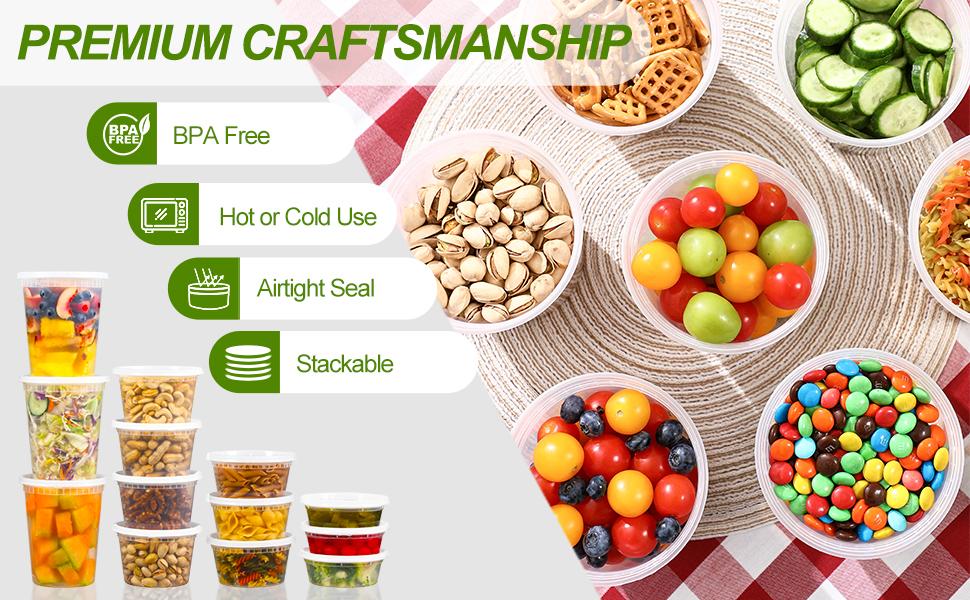 32 Sets 16 oz Plastic Deli Food Containers With Lids, Airtight Food Storage Containers, Freezer/Dishwasher/Microwave Safe, Soup Containers For Takeout Meal Prep Storage