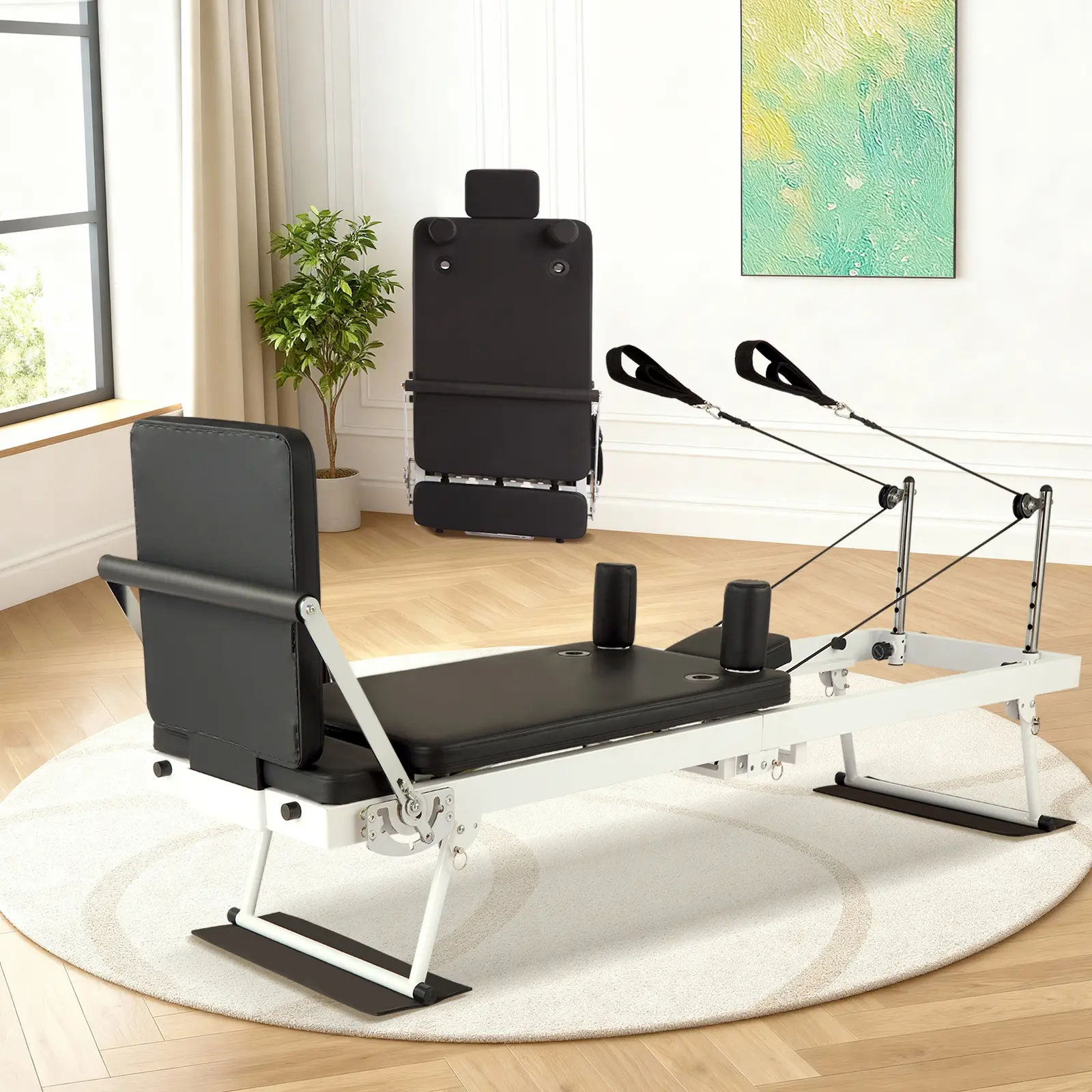Collapsible Pilates Reformer Machine with Jump Board - Adjustable Spring Resistance, Cords Included - Space-Saving Collapsible Pilates Bed for Home Gym Full-Body Workout