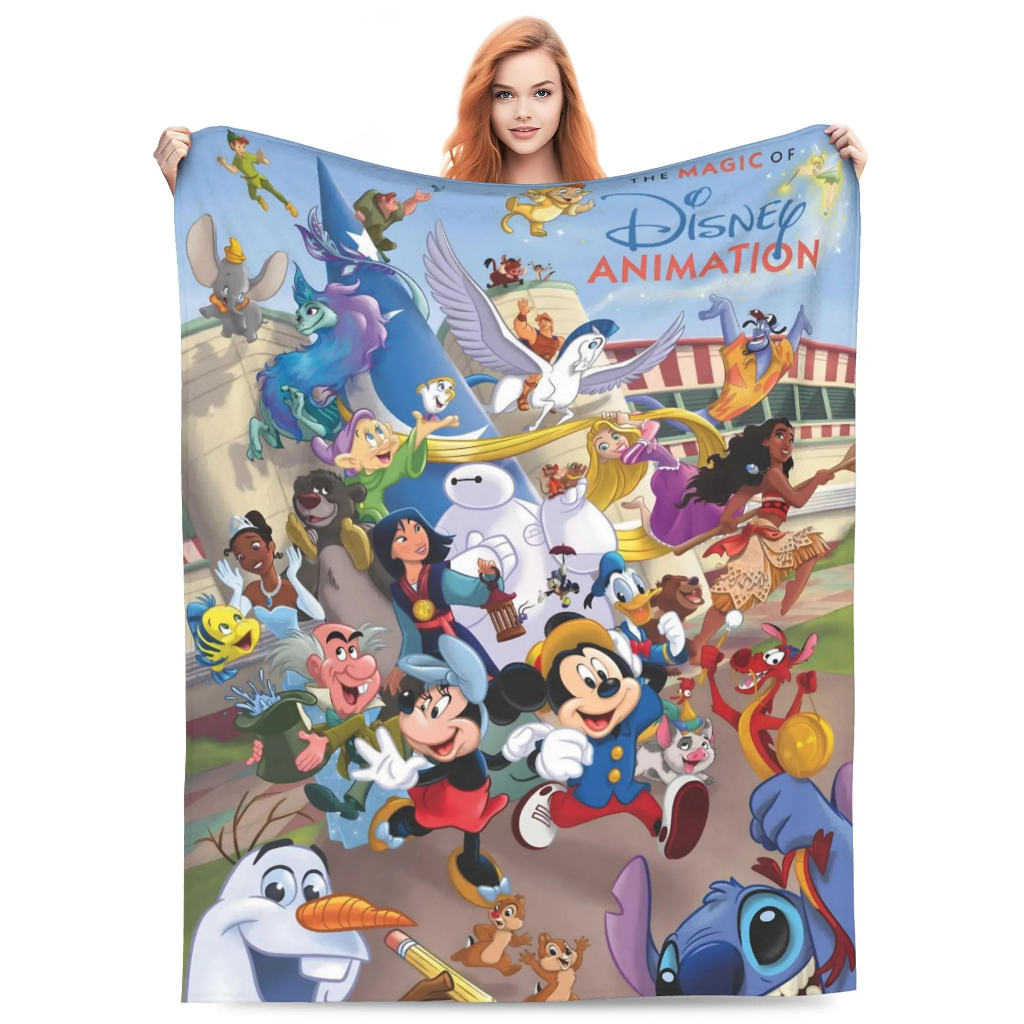 DISNEY CLASSIC Animation Magic Throw Blanket, Classic Multi‑Character Collage Art Print, Soft Flannel Lightweight Cozy Blanket for Sofa Bed Kids Room Home Decor