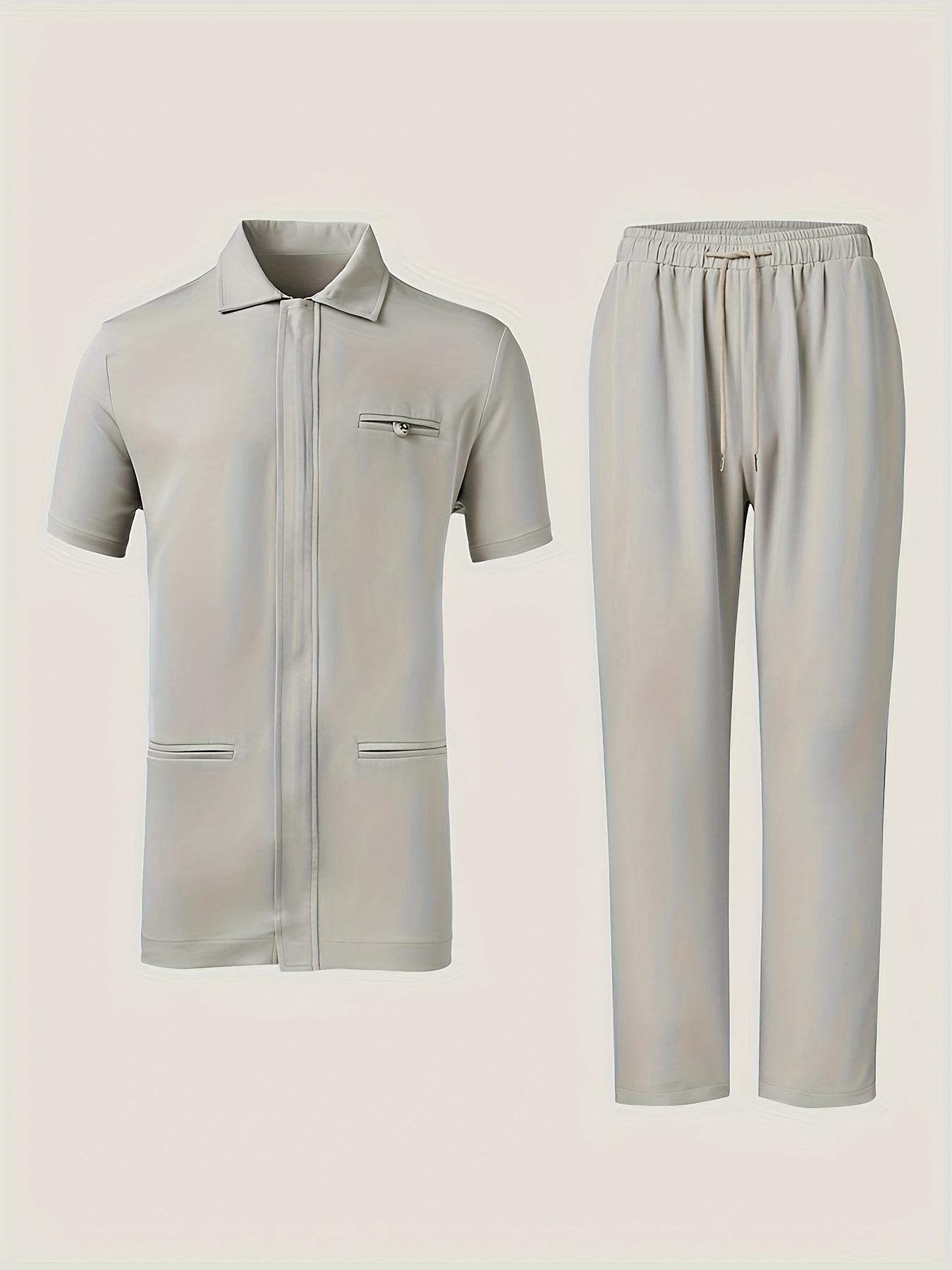 African Dashiki Men's Set, Short Sleeve Workwear Style, Zippered Cardigan, Ethnic Style, Elastic Waist Pants, African Clothing, Big & Tall Men's Set, Men's Casual Shirt and Pants 2pcs Set, New Four-Season Style 1 Set, Street Style, Party, Wedding