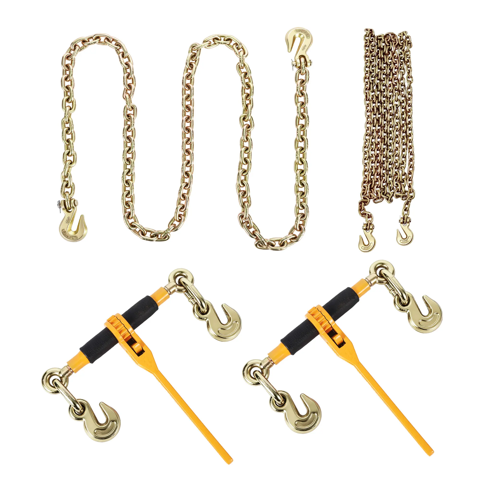 G80 Chain and Binder Kit – 2 Sets of 5/16"-3/8" Ratchet Load Binders with 10FT Steel Chains, 9200lbs WLL, Industrial Tie Down Equipment for Hauling & Towing, Black
