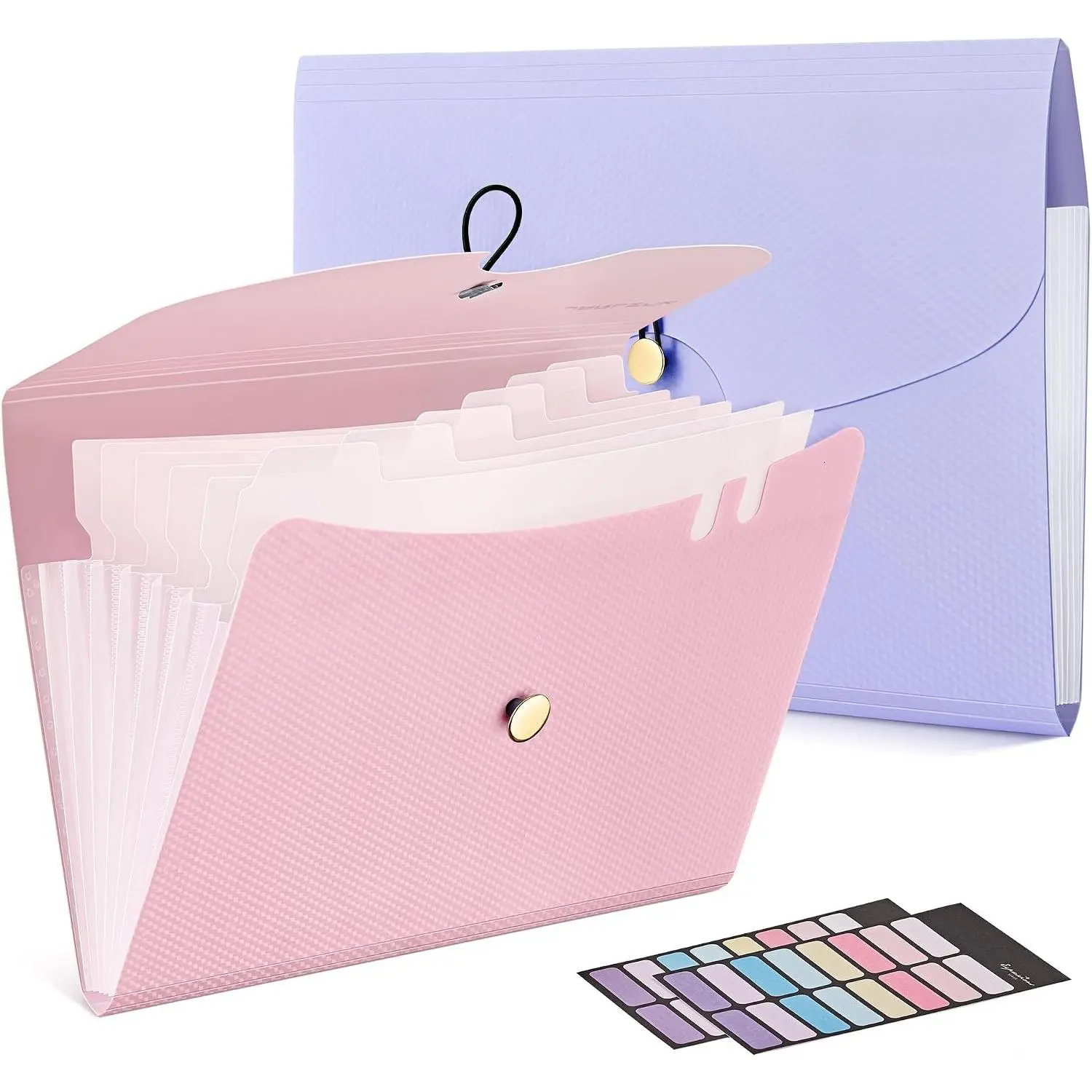 A4 Accordion Expanding File Folder - 7 Pockets, 12-Label Set, Durable Reinforced Plastic Cute Document Organizer, Portable Office Stationery for College School Supplies (Macaron Purple & Macaron Design)