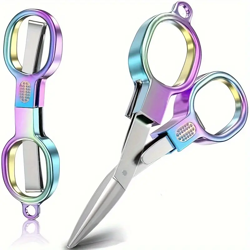 Compact Stainless Steel Folding Scissors, Cutting Supplies, with Zinc Alloy Handle, Rainbow-colored Coating, Sharp and Smooth Blade-lightweight and Durable, Suitable for Travel, Fishing, Camping, Handmade-portable Pocket-sized Tool