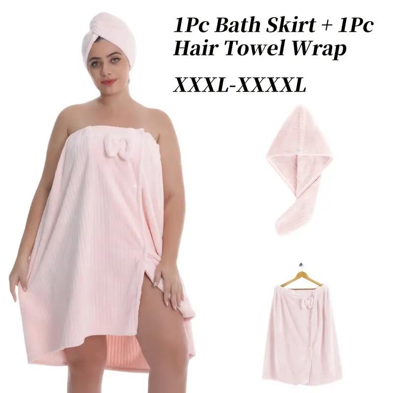 Women's Plus Size Bathrobe Set, Lightweight Spa Robe, Adjustable Dry Hair Towel Set, Comfortable Body Wrap, Casual All-Season Wear
