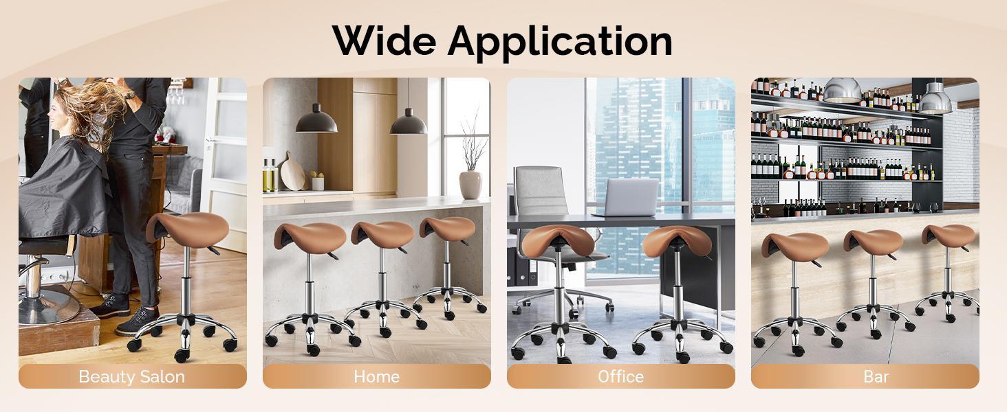 OmySalon Adjustable Saddle Stool with Footrest, Hydraulic Rolling Salon Chair, 360° Swivel Wheels Ergonomic Stool for Hair Stylists, Tattoo Artists, Office, Spa, Massage, Dental