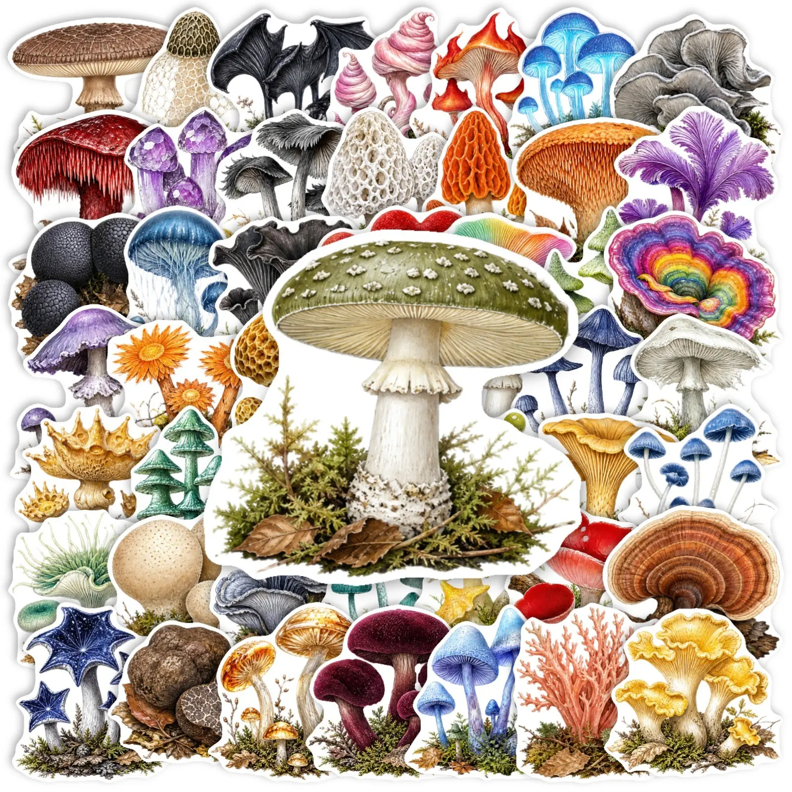 50 Sheets Retro Multicolor Mushroom Waterproof PP Stickers, Decorate Phone Cases, Cups, Laptops, Gift Wrapping, Holiday Decorations