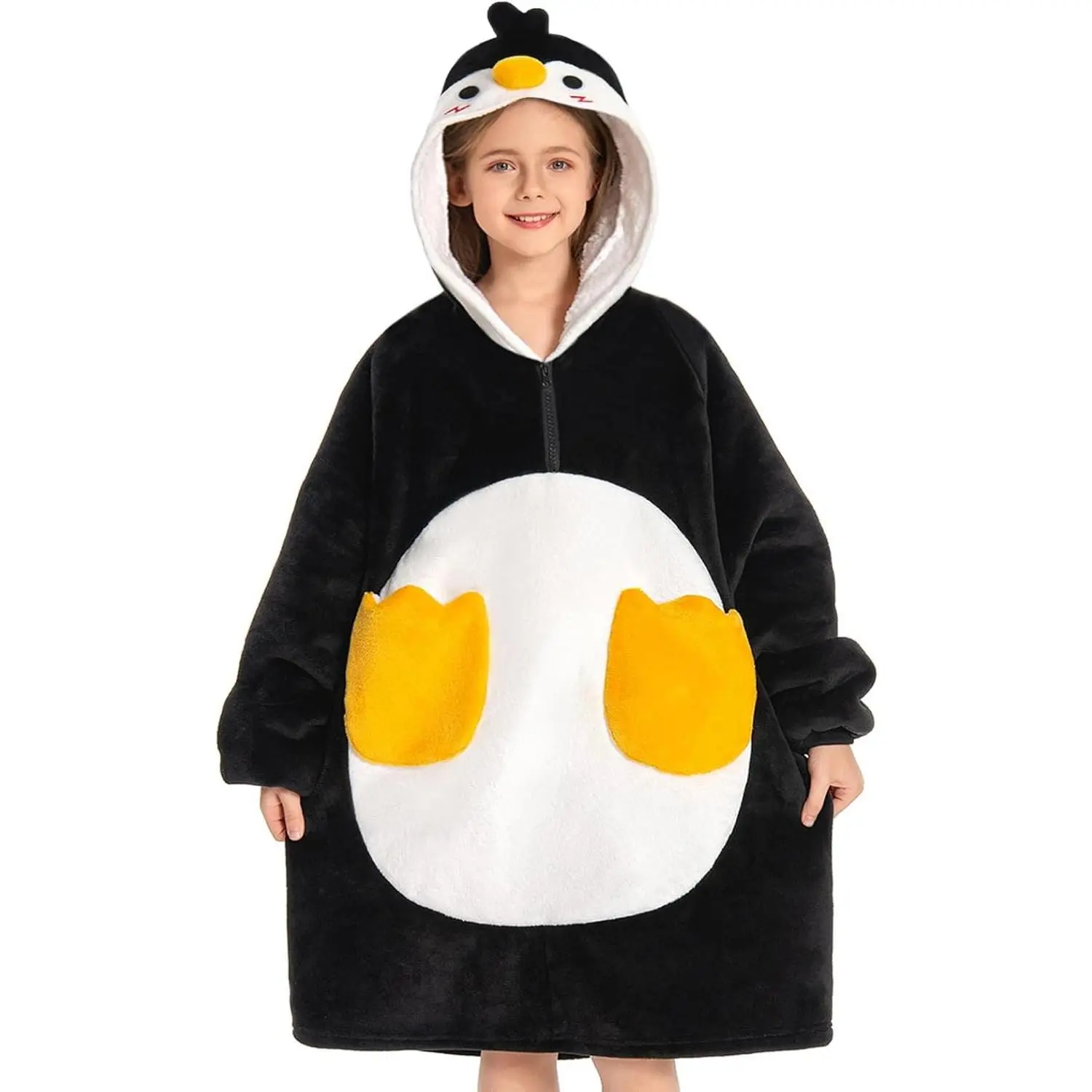 Wearable Blanket Hoodie, Hooded Blanket with Pocket Penguin | 3D Hooded Blanket Hoodie, Flannel Fabric, Machine Wash, Pockets, Animal Style