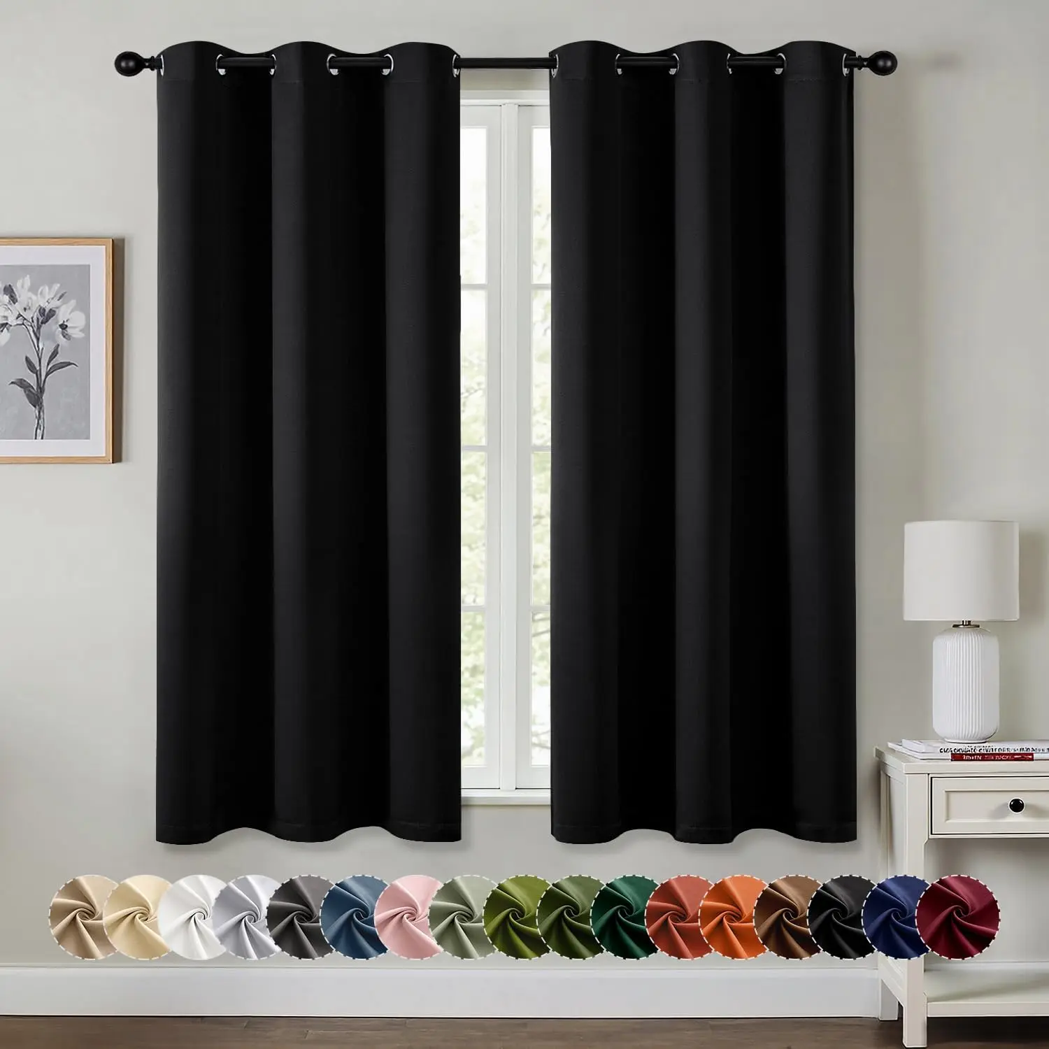 Blackout Curtains for Bedroom 2 Panels 40 x 63 Inch Long Black
