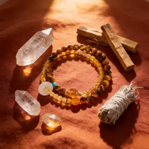 Taoist Double Wrap Yellow Crystal Bracelet Supplement Wu Xing Weak Earth Element Balance Five Elements Stabilize Gentle Grounding Energy Feng Shui Stackable Wrist Jewelry For Men Women